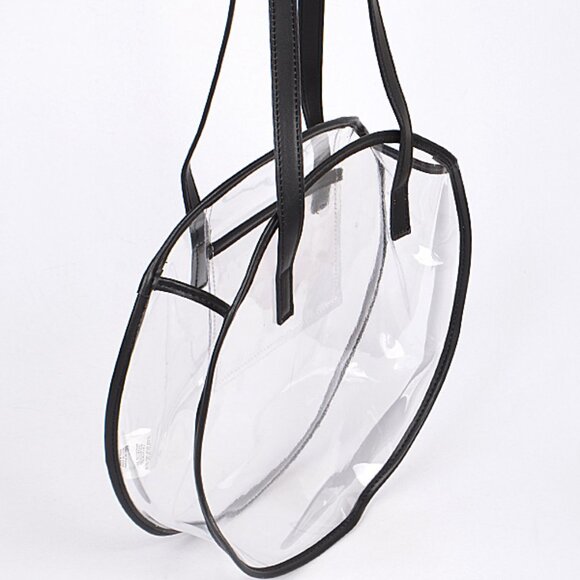 Clear Event Approved Round Shoulder Tote Bag- W/ Black Accents & Pocket - NWT - Picture 7 of 8